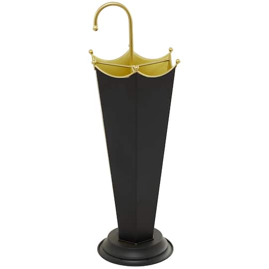 Black Metal Abstract Umbrella Stand with Gold Handle 10" x 9" x 27"